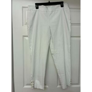 Counterparts White Ankle Pants Women Size 12 Gold Button Hem Stretch Career